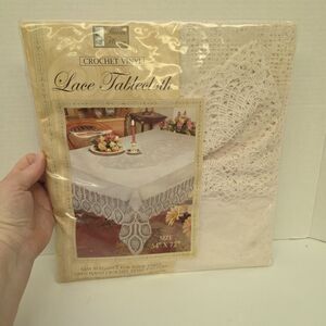 Better Home White Crochet Lace Vinyl Tablecloth 54" X 72" NIP